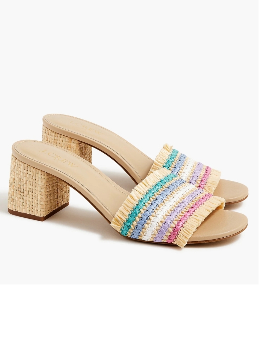 J. Crew Rainbow Raffia Woven Boho Block Heel Sandals Size 9